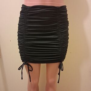 Forever 21 Black Ribbed Double Ruched Tied Bodycon Mini Tube Skirt Size M